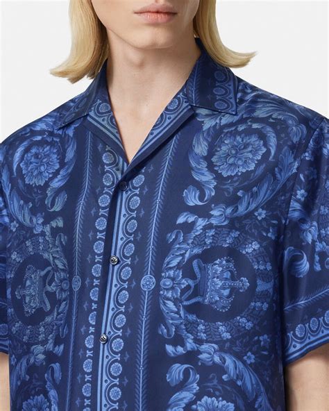 30938936 versace|Barocco Silk Shirt Blue,Print .